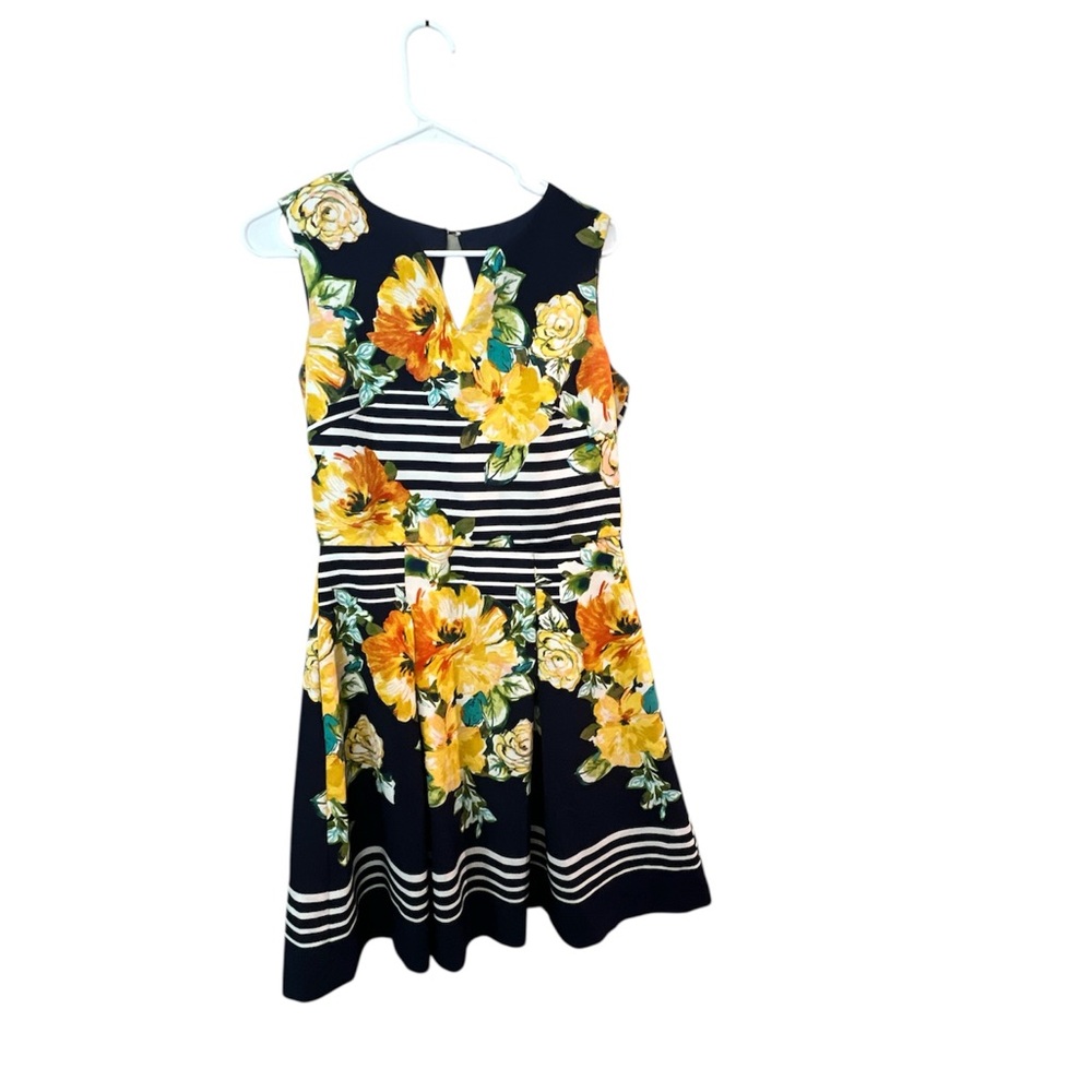 Floral Midi Dress EUC with Pockets, Navy Blue and Yellow 18β PTP